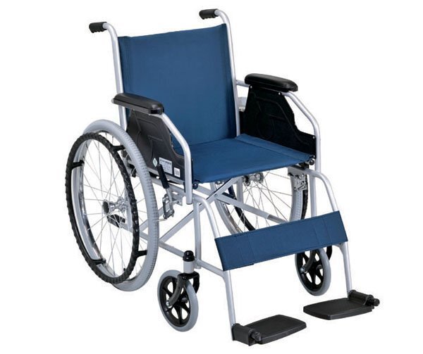 未使用 新品 車椅子 折りたたみ メーカー直送 送料無料 外装箱ダメージ、送り状貼り跡ありのため特別特価販売 自走式車いす B-09(#009)_病院等施設の車椅子に多いスチールフレーム