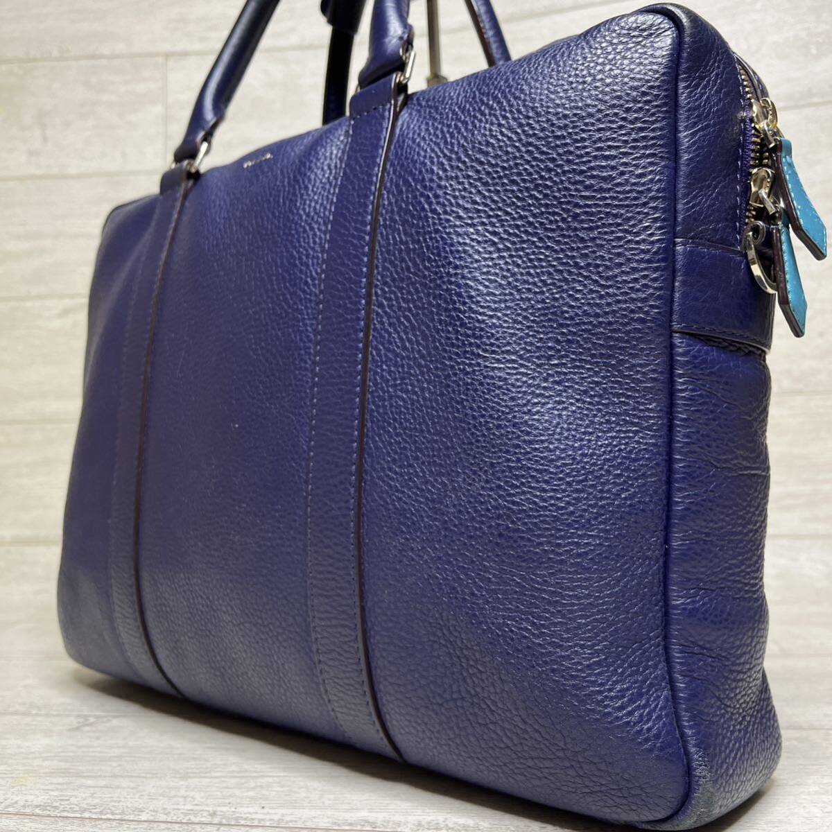 1 иен [ трудно найти ] Paul Smith PaulSmith портфель портфель большая сумка 2WAY голубой кожа мужской женский синий 