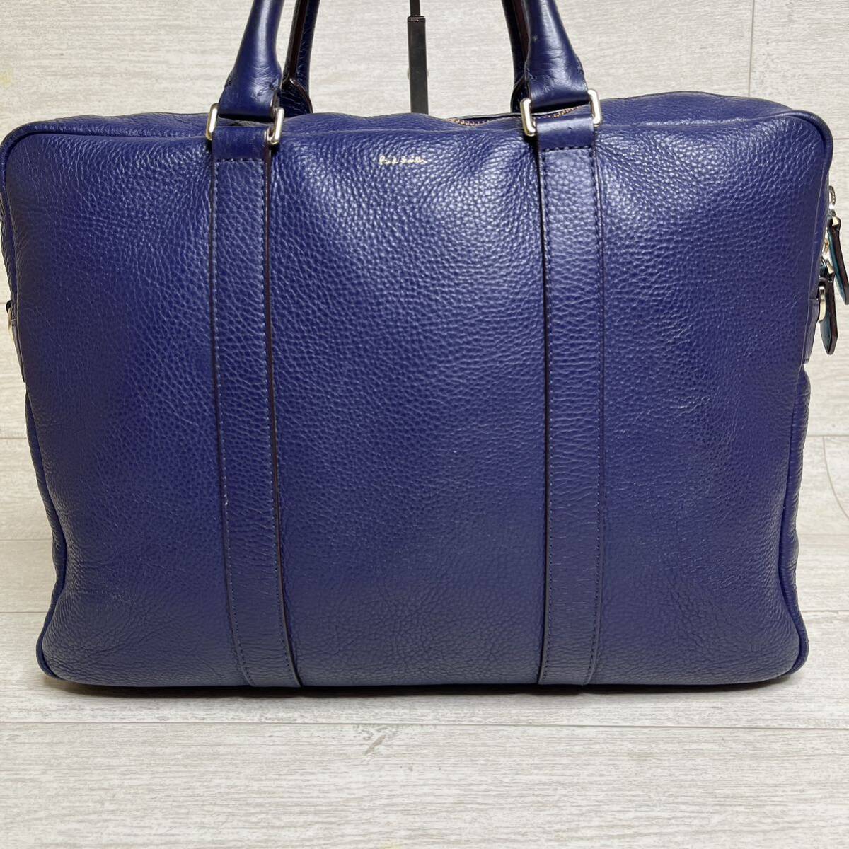 1 иен [ трудно найти ] Paul Smith PaulSmith портфель портфель большая сумка 2WAY голубой кожа мужской женский синий 