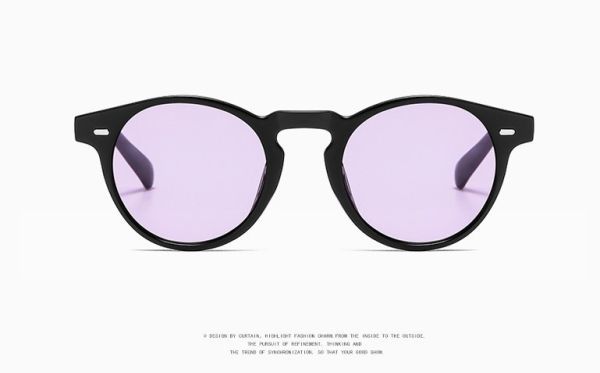 96-4-7 黒ぶち オーシャンフィルム ラウンド 丸眼鏡 カラーグラス サングラス ブラックフレーム アメリカ ヨーロッパ オシャレ 1_画像1