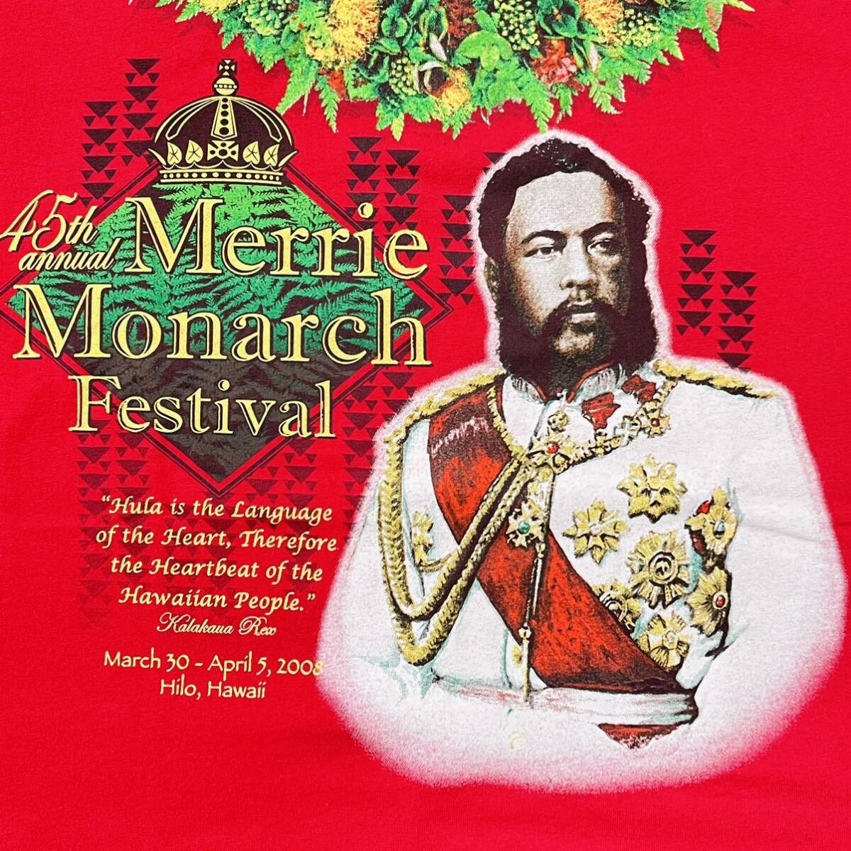 第45回メリーモナークフェスティバル 記念Tシャツ2008年 赤 Mサイズ フラダンス ハワイ カラカウア王_画像4