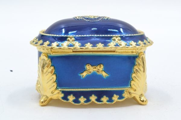 (1S 0503Y38)1 jpy ~ unused Heart type rose ribbon Vintage music box jue Reebok s made in Japan gem box case blue 