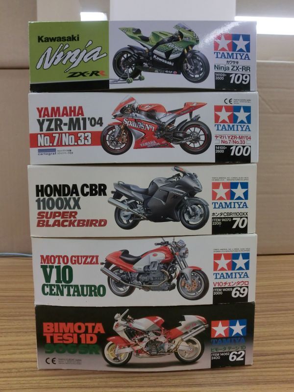 #i5【梱120】 タミヤ 1/12 オートバイシリーズ NO.109 Ninjya ZR-RR / NO.100 ヤマハ YZR-M1 他 バイク プラモデル 5箱 まとめ 未組立