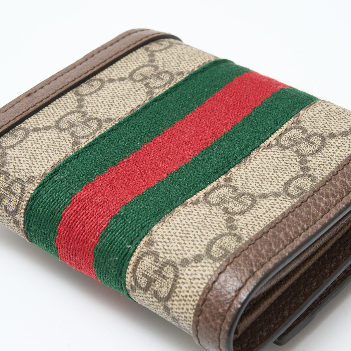 GUCCI グッチ 〔オフィディア〕三つ折り ウォレット 523174 コンパクト ミニ財布 GGスプリーム×レザー ウェブストライプ×ベージュ_画像6