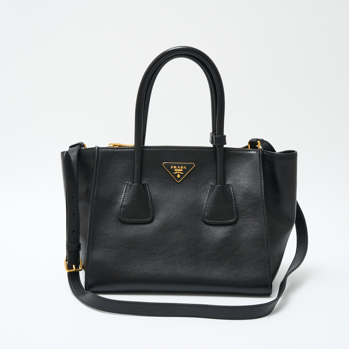 PRADA プラダ レザー 2WAY トートバッグ 1BG625 ハンド ショルダーバッグ レザー×ナイロン ブラック×ゴールド金具 レディース_画像1