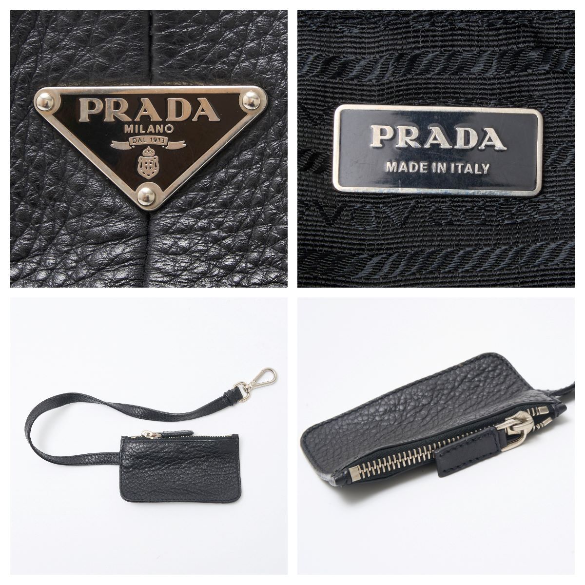 PRADA プラダ ヴィッテロダイノ レザー ハンドバッグ BR2703 ポーチ付き ショルダー トートBAG レザー ブラック×シルバー レディース_画像10