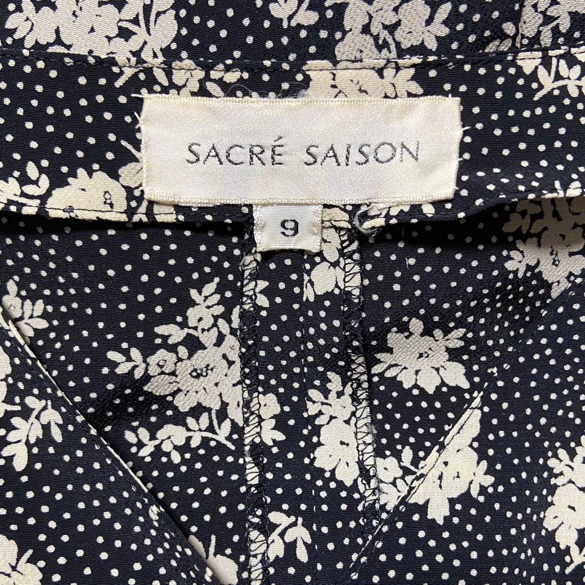 SACRE SAISON 花柄ロングワンピース ドレス 半袖 ブラック