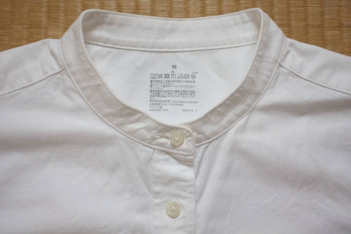 MUJI マオカラーコットンシャツ 白 size Mの画像3