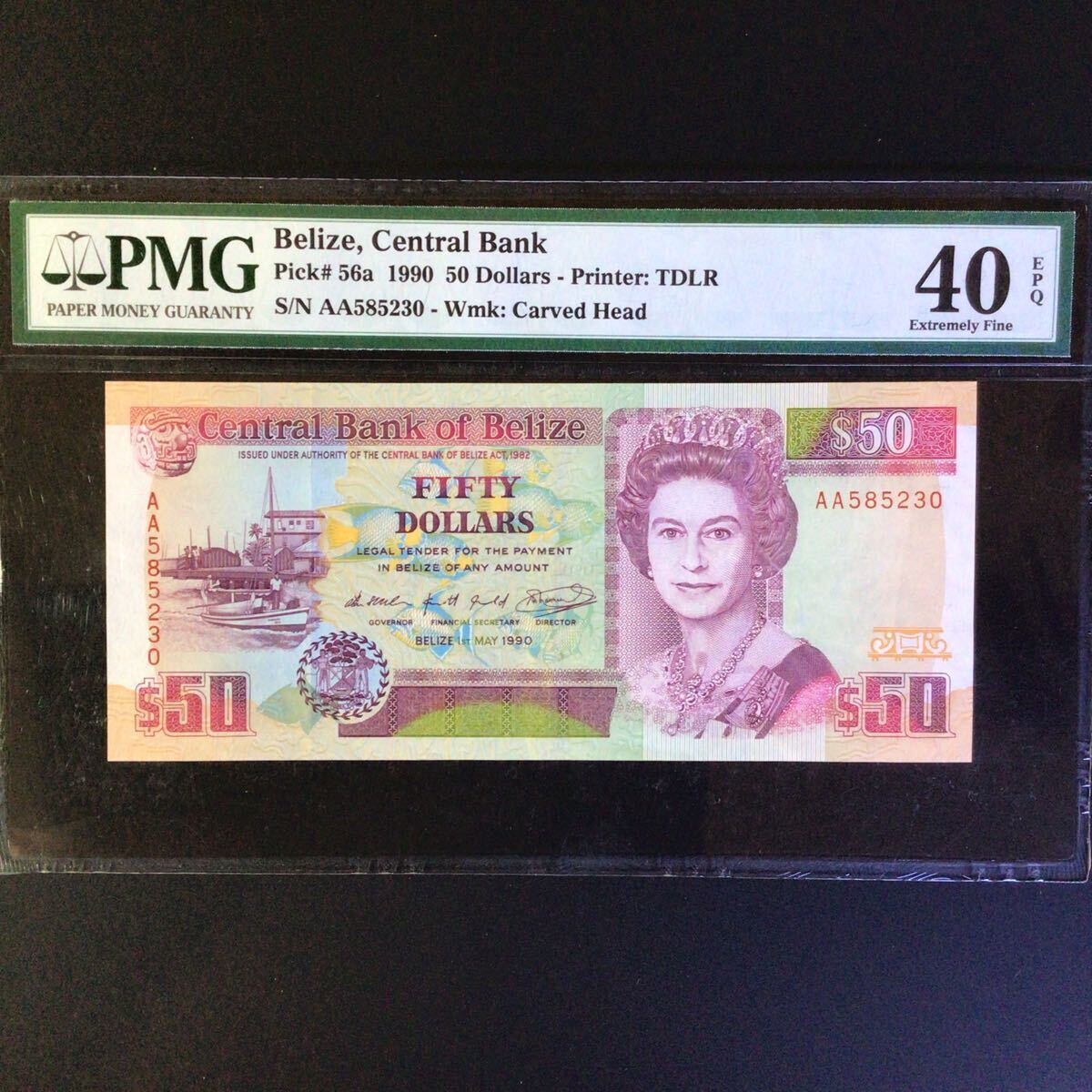 World Banknote Grading BELIZE《Central Bank》50 Dollars【1990】『PMG Grading Extremely Fine 40 EPQ』_画像1