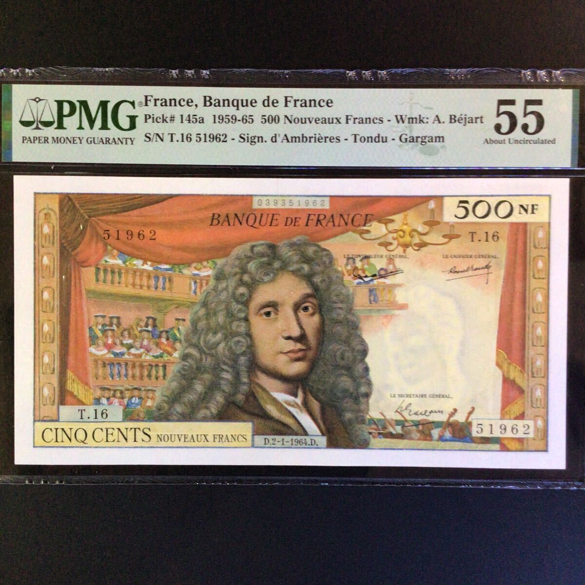 World Banknote Grading FRANCE《Banque de France》500 Nouveaux Francs【1964】『PMG Grading About Uncirculated 55』_画像1