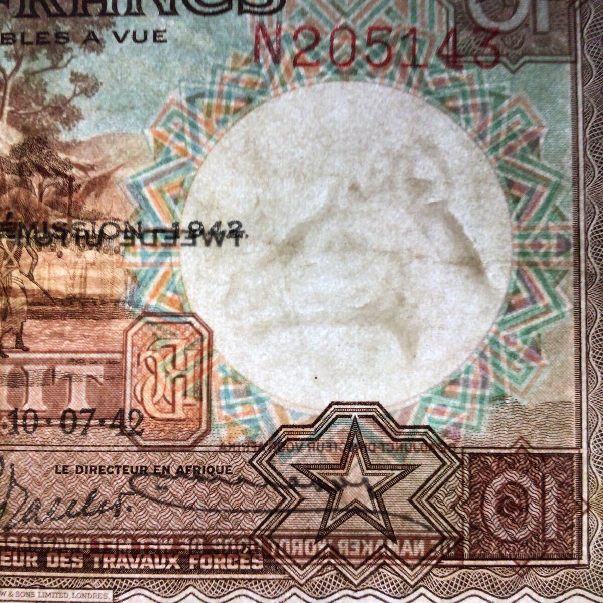 World Banknote Grading BELGIAN CONGO《Banque du Congo Belge》10 Francs【1942】『PMG Grading Choice Very Fine 35』_画像3