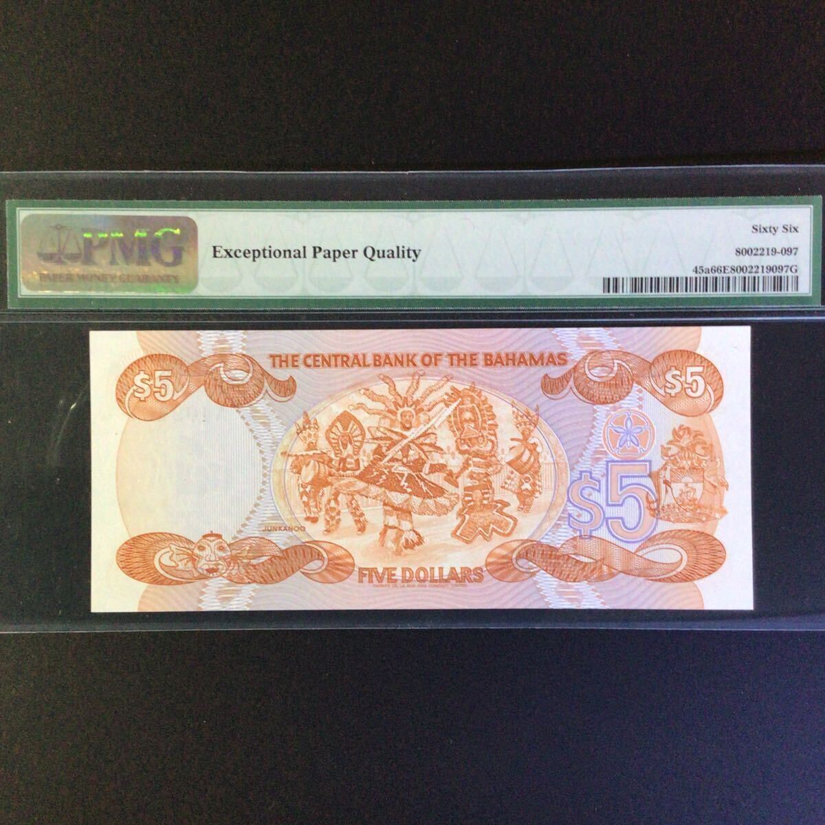 World Banknote Grading BAHAMAS《Central Bank》5 Dollars【1984】『PMG Grading Gem Uncirculated 66 EPQ』_画像2