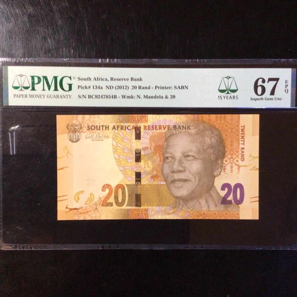 World Banknote Grading SOUTH AFRICA《Reserve Bank》20 Rand【2012】『PMG Grading Superb Gem Uncirculated 67 EPQ』_画像1