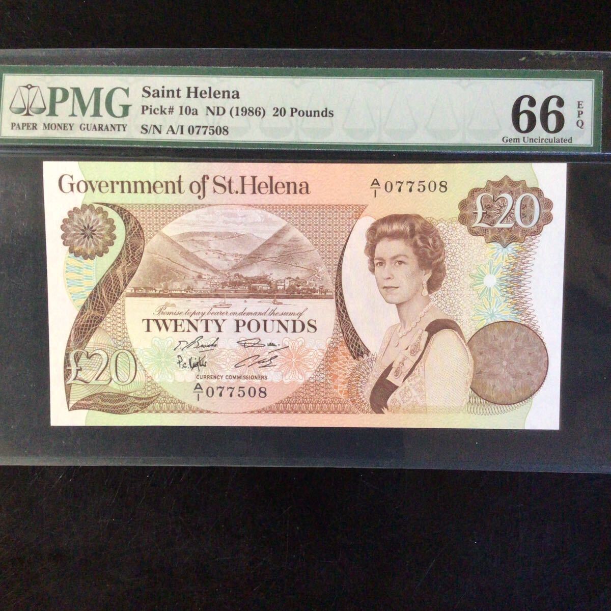 World Banknote Grading SAINT HELENA《British Administration》20 Pounds【1986】『PMG Grading Gem Uncirculated 66 EPQ』_画像1