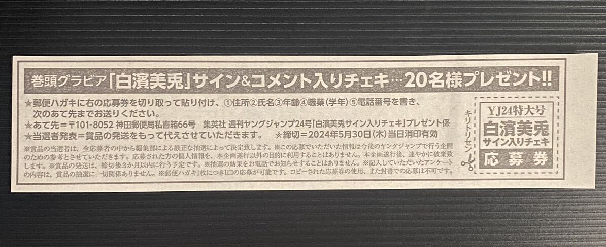 ヤングジャンプ24号 白濱美兎　直筆サイン&コメント入りチェキプレゼント応募券　②_画像2