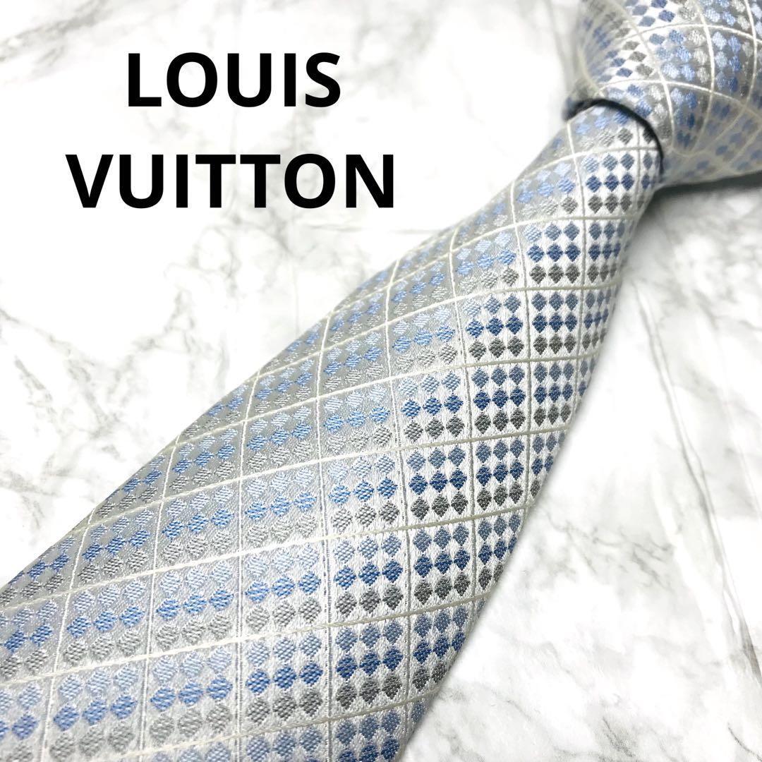 LOUISVUITTON ルイヴィトン ネクタイ メタリック ブルー シルバーの画像1