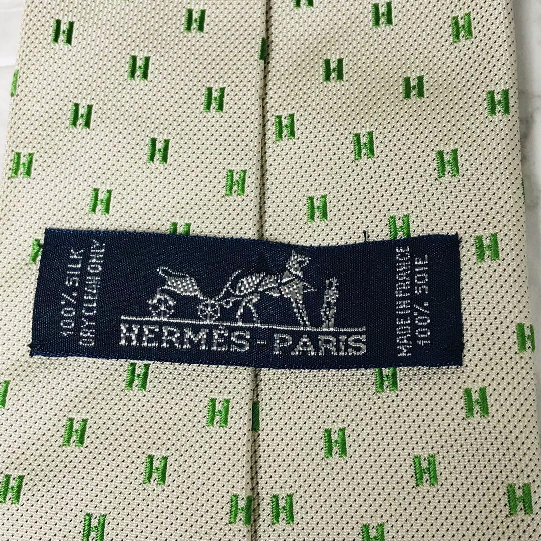 お洒落の極み　HERMES エルメス ネクタイ　H柄　グリーン_画像7