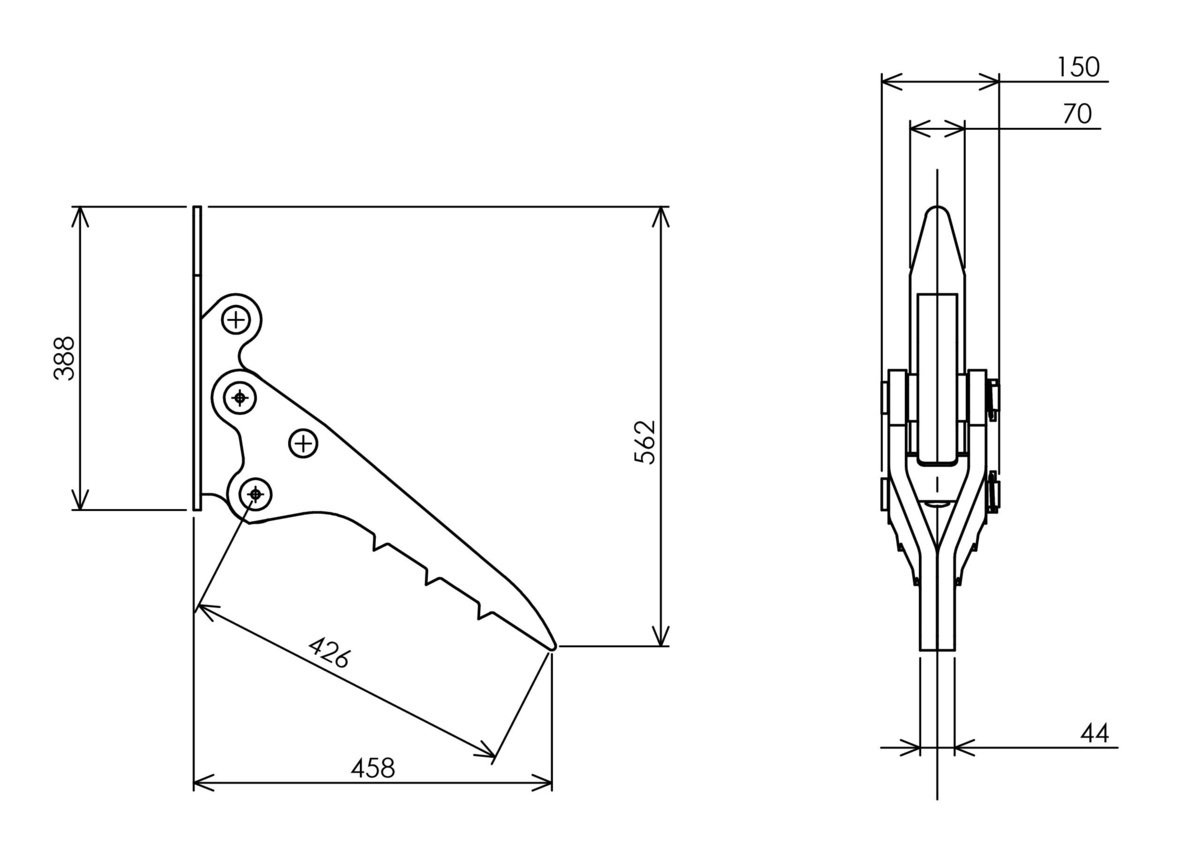 アタッチフォーク 1本爪「型式AT-10S」(溶接固定) 適合バケットR400～R500mm PC18,EX15,SK13,301.5CR,B2U,K015 キーエンジニアリング社製の画像7