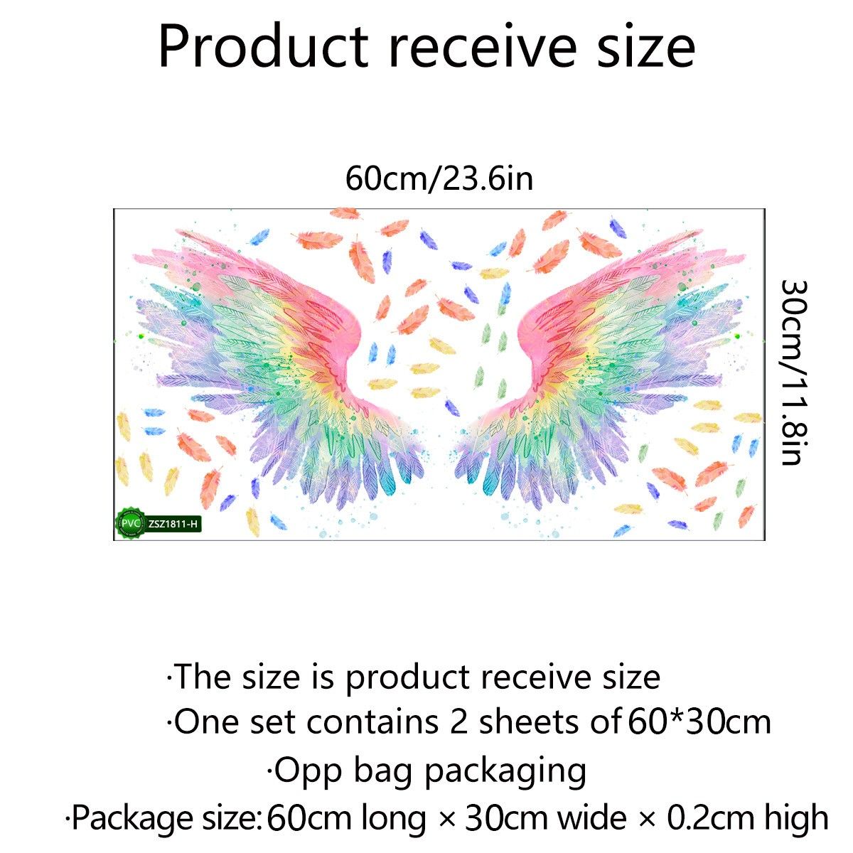ウォールステッカー 虹色 天使の翼 レインボー ウォールデコ 壁紙 模様替え
