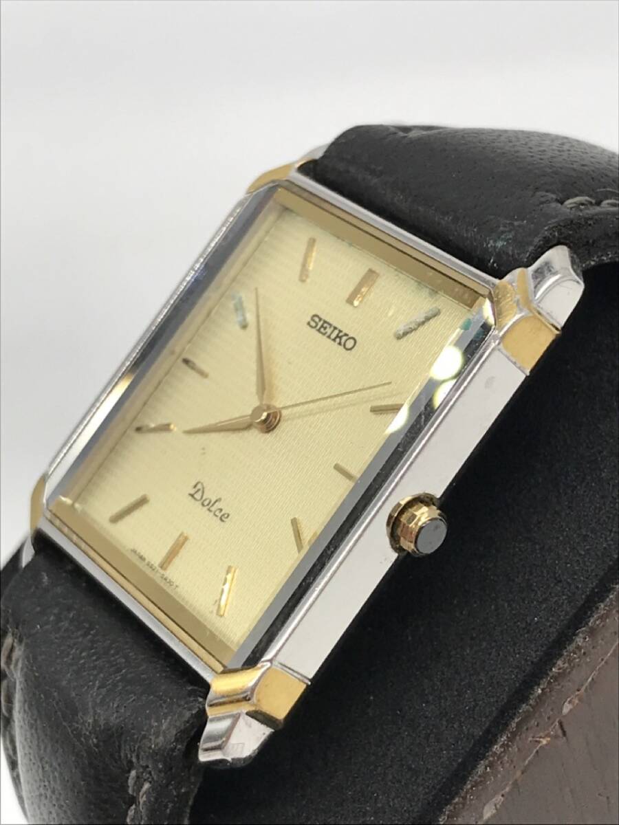 0503-500T⑦23409 腕時計 SEIKO セイコー Dolce ドルチェ 5S21-5A20 メンズ クォーツ スクエア 3針 ゴールドカラー文字盤 不動 電池切れ_画像3