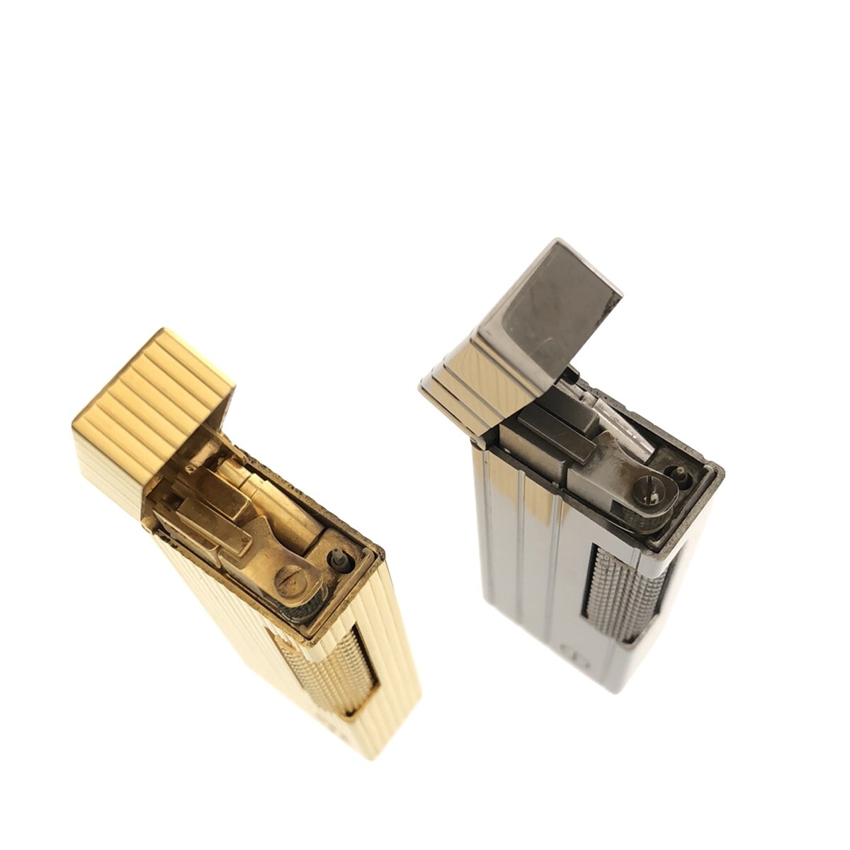 [dunhill 2 пункт суммировать ] Dunhill газовая зажигалка d Logo Gold цвет серебряный цвет полоса ролик тип с футляром высококлассный курение .J1229