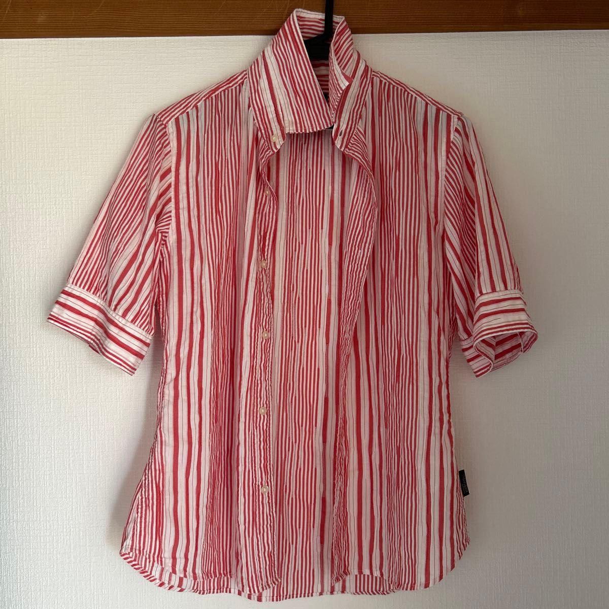 シャーリングシャツ ストライプシャツ 五分袖 ストライプ柄 マルチストライプ MORGANHOMME モルガンオム10周年商品