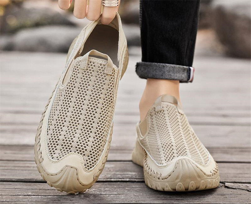  slip-on shoes new goods * men's outdoor sandals sneakers driving shoes mesh beach sandals [8263] sand color 27.5cm