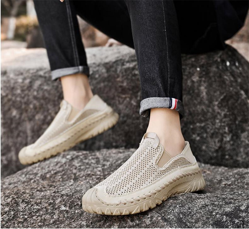  slip-on shoes new goods * men's outdoor sandals sneakers driving shoes mesh beach sandals [8263] sand color 27.5cm