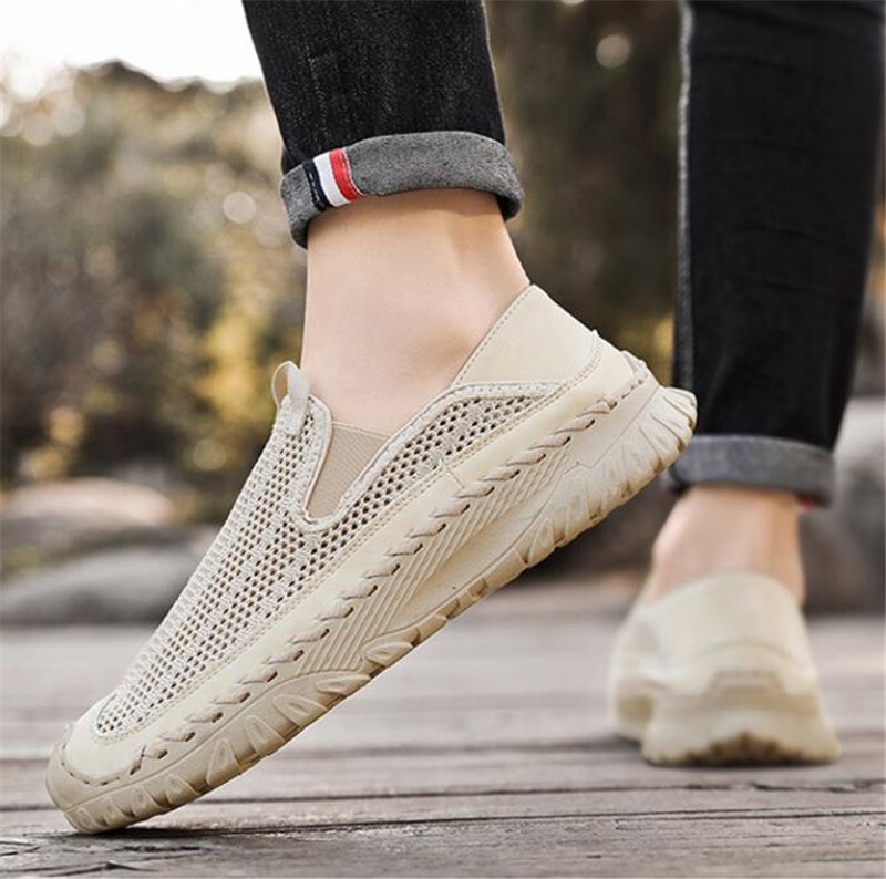  slip-on shoes new goods * men's outdoor sandals sneakers driving shoes mesh beach sandals [8263] sand color 27.5cm