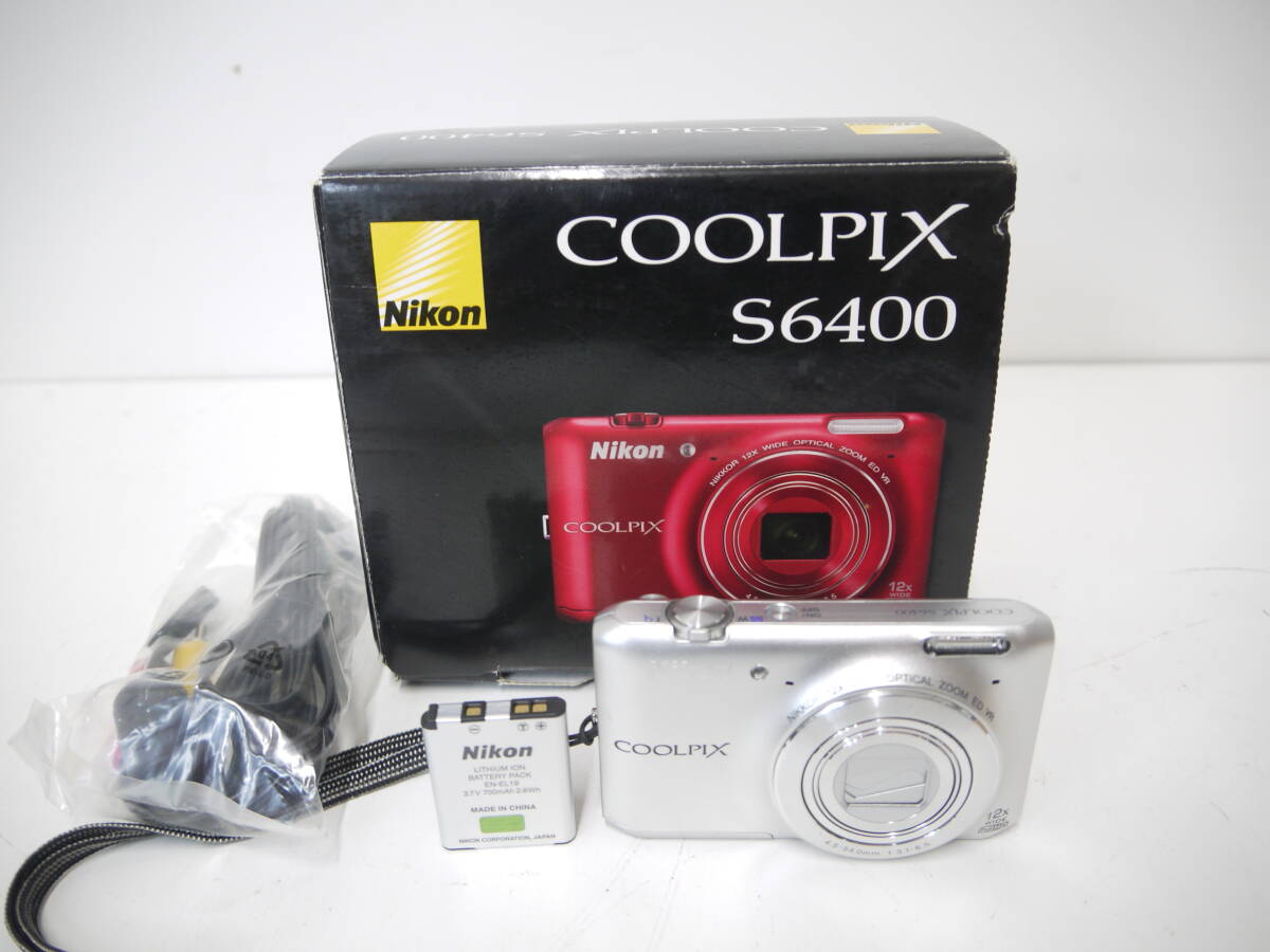 571 Nikon COOLPIX S6400 FullHD NIKKOR 12x WIDE OPTICAL ZOOM ED VR 4.5-54.0mm 1:3.1-6.5 ニコン クールピクス デジカメ コンデジ 箱付_画像1