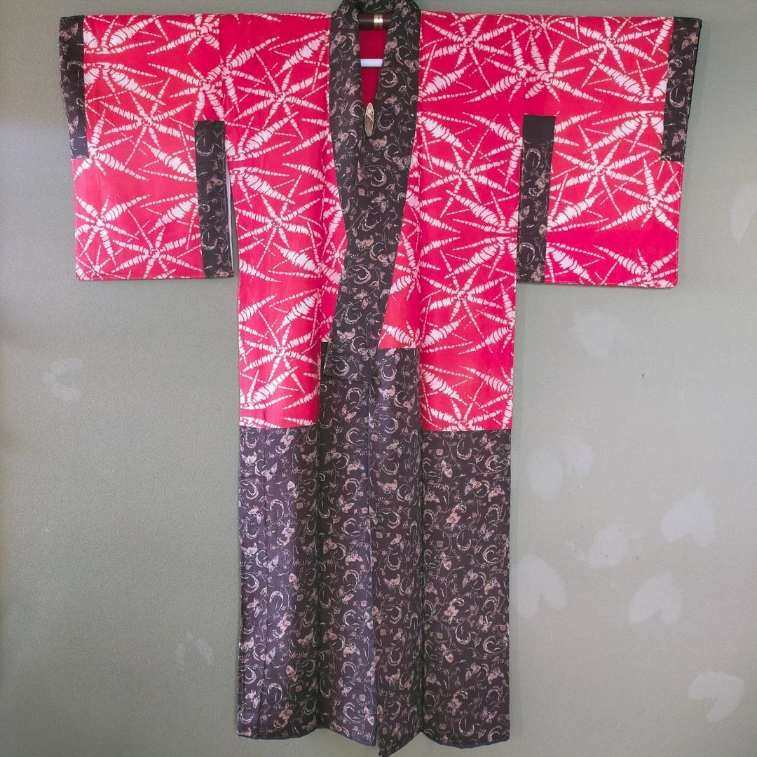 * поставка со склада товар * античный кимоно Edo .. нижняя рубашка длинное нижнее кимоно старый ткань старый . переделка материал ткань кукла умение времена предмет Taisho .. натуральный шелк бабочка рисунок 
