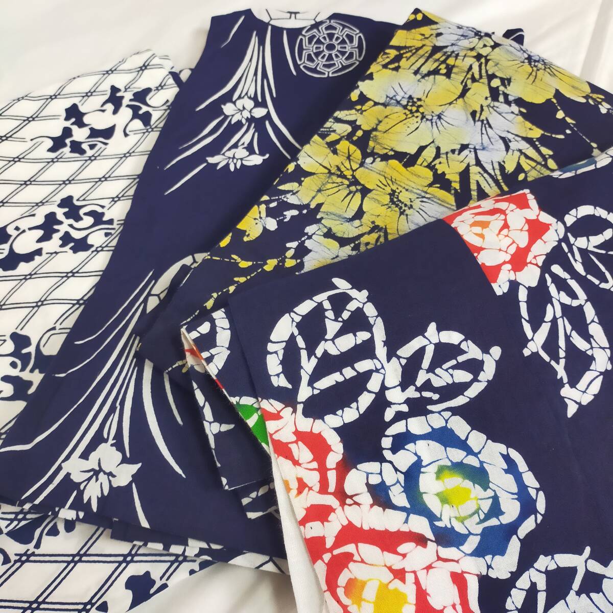 *1 jpy ~* tree cotton yukata 4 sheets set sale * remake material also * is gire* BORO flap * kimono * hand made material * persimmon . material .*