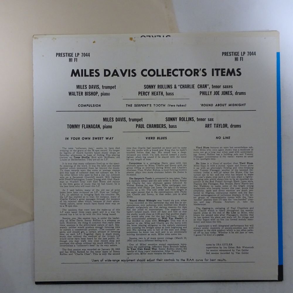 14031260;【US盤/PRESTIGE/右紺ラベル/MONO/手書RVG刻印/コーティング】Miles Davis / Collectors' Itemsの画像2