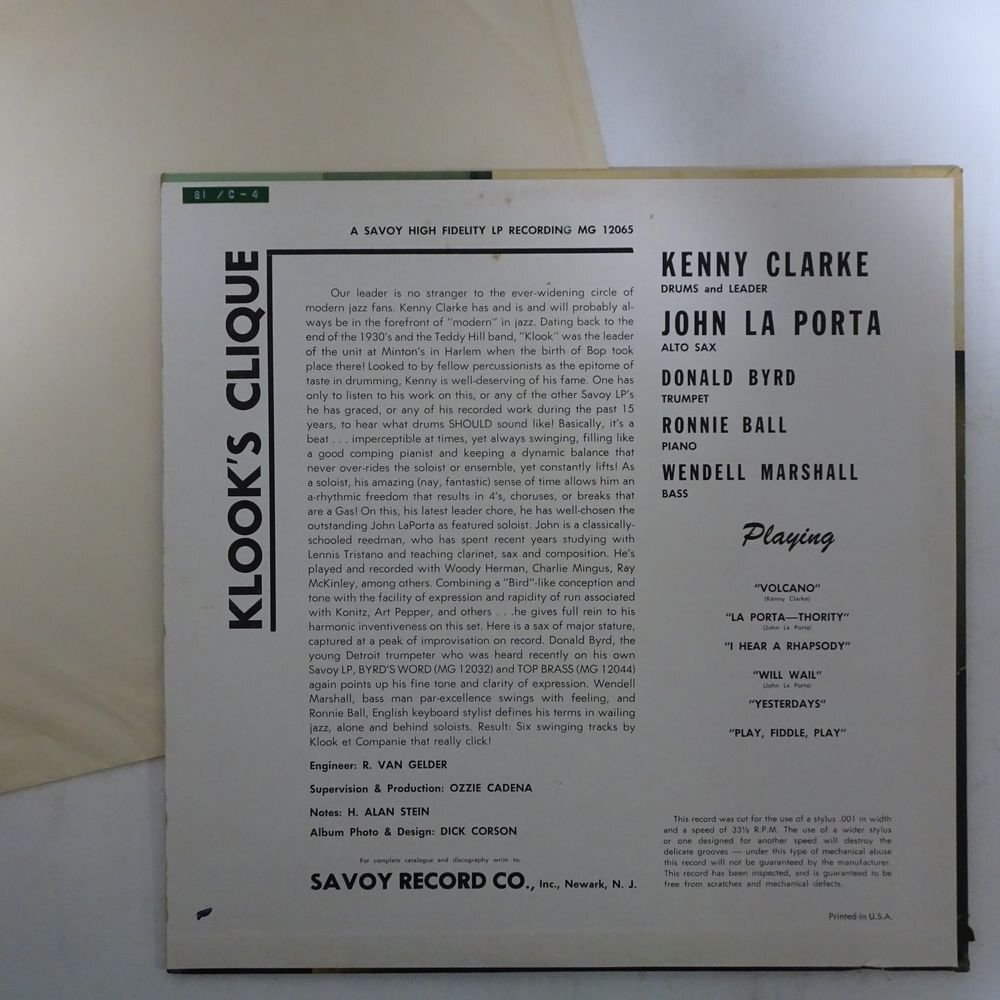 14031284;【US盤/SAVOY/濃マルーンラベル/MONO手書RVG刻印/コーティング】Kenny Clarke / Klook's Cliqueの画像2