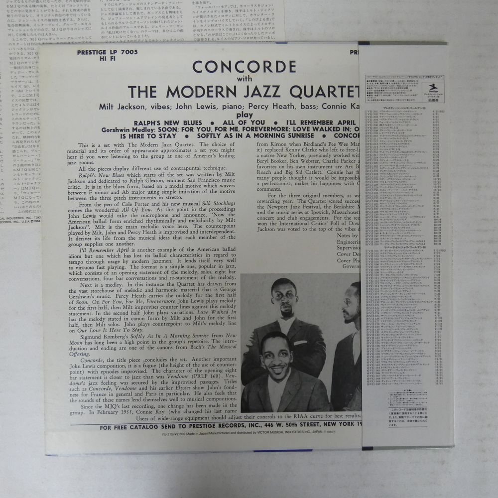 46074986;【帯付/Prestige/MONO/美盤】The Modern Jazz Quartet / Concordeの画像2