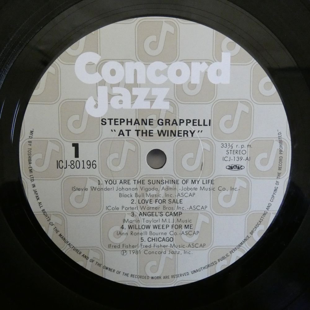 46075116;【帯付/CONCORD JAZZ/美盤】Stephane Grappelli / At The Wineryの画像3