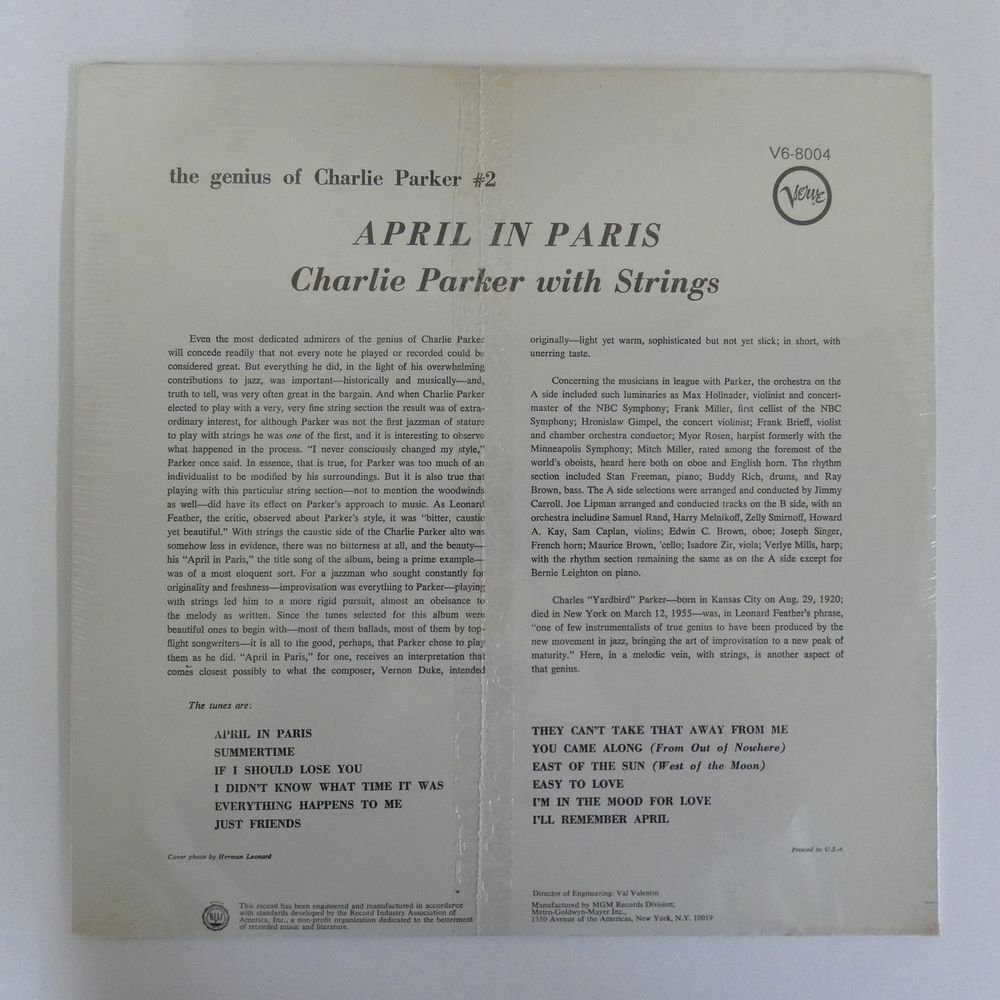 46075238;【未開封/US盤/Verve】Charlie Parker With Strings / April In Paris_画像2