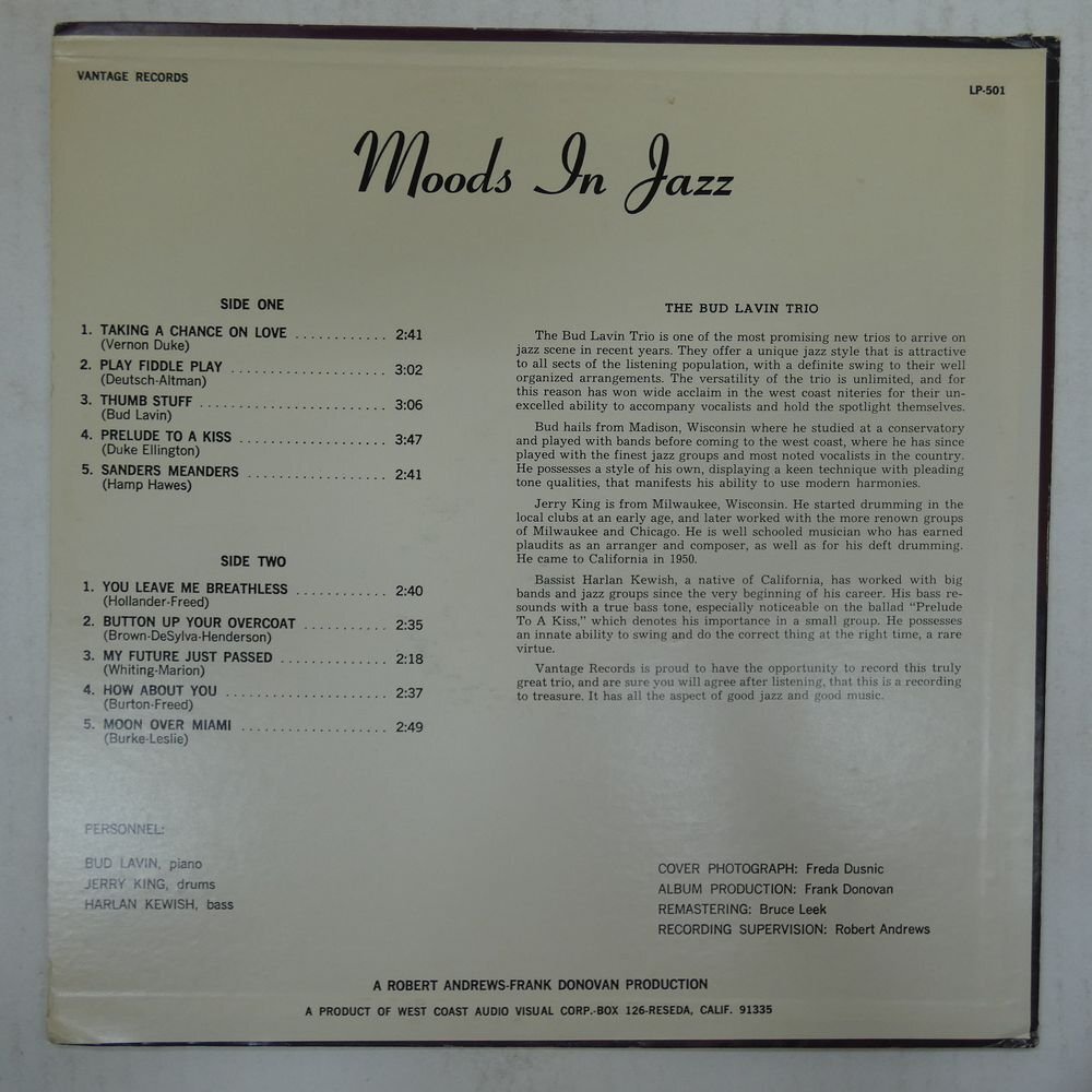 46075329;【US盤/ヌードジャケ】Bud Lavin Trio / Moods In Jazzの画像2
