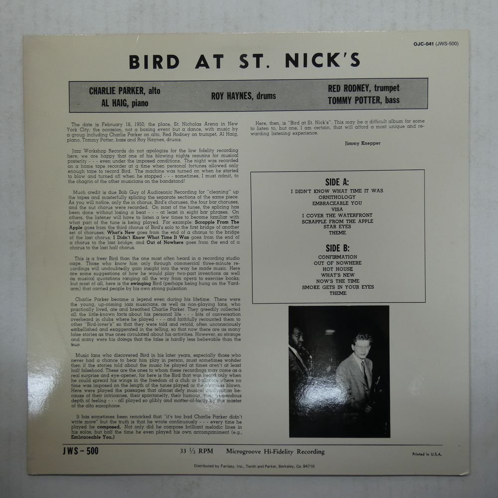 46075392;【US盤/OJC JAZZ WORKSHOP】Charlie Parker / Bird At St. Nick'sの画像2