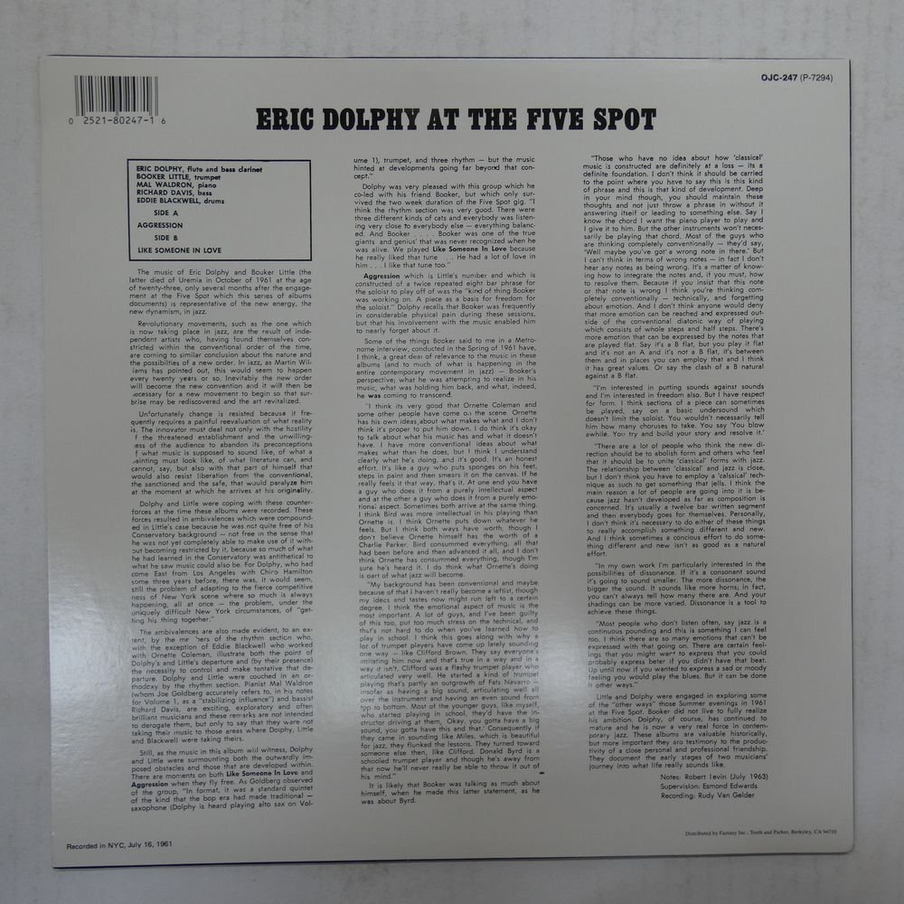 46075384;【US盤/OJC Prestige】Eric Dolphy / At The Five Spot Volume 2の画像2
