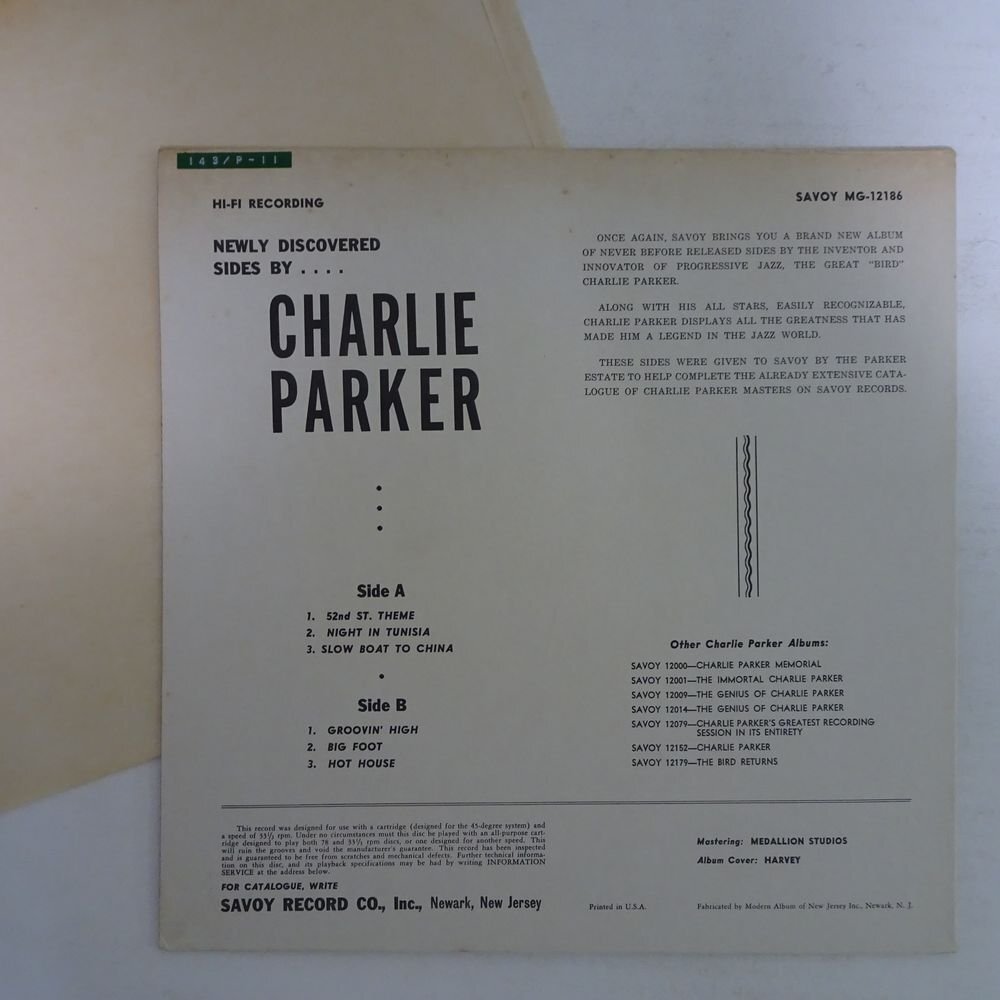 10025988;【US盤/濃マルーンラベル/MONO/Savoy】Charlie Parker / Newly Discovered Sides By The Immortal Charlie Parker_画像2