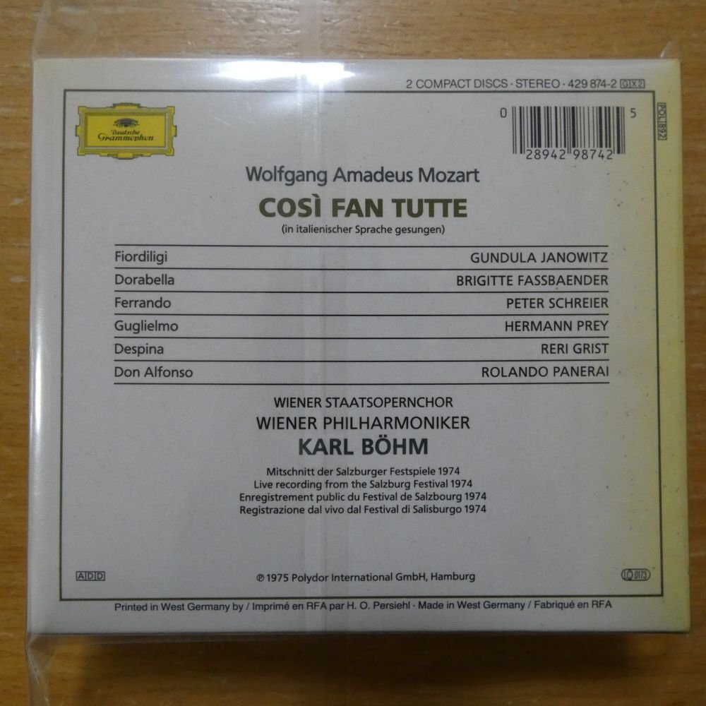 028942987425;【2CDBOX/独盤/蒸着仕様】BOHM / MOZART: COSI FAN TUTTE(4298742)_画像2