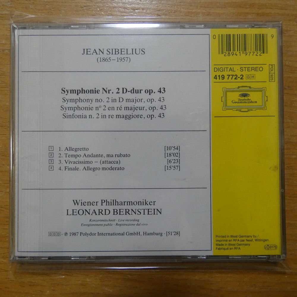 028941977229;【CD/西独盤/蒸着仕様】BERNSTEIN / SIBELIUS:SYMPHONY NO.2(4197722)_画像2