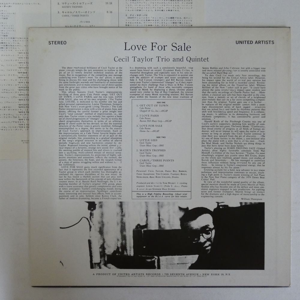 47060369;【国内盤/美盤】Cecil Taylor Trio and Quintet / Love for Sale_画像2