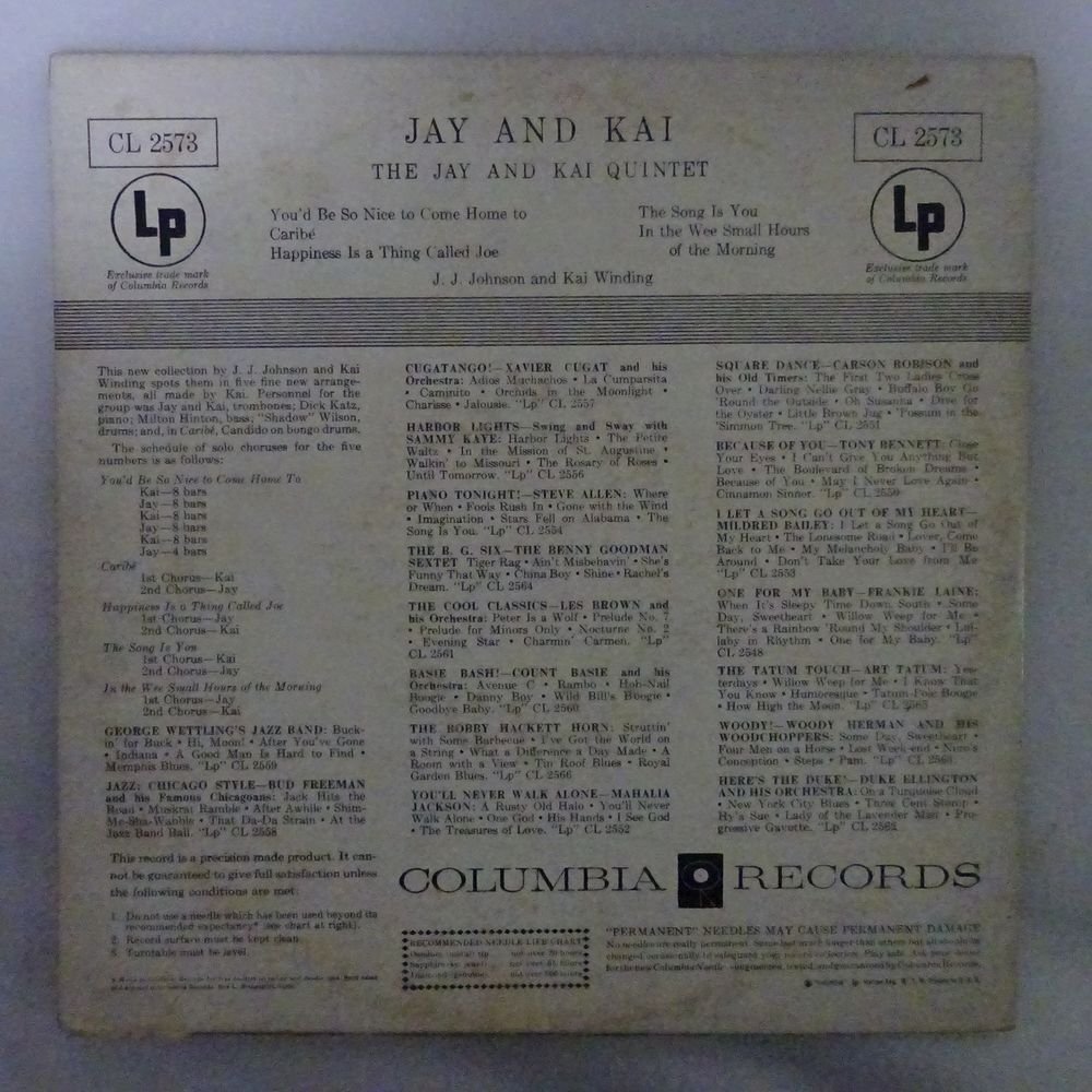 14031110;【US盤/10inch/COLUMBIA/6EYE/深溝/MONO】The Jay And Kai Quintet, J.J. Johnson and Kai Winding / Jay And Kai_画像2