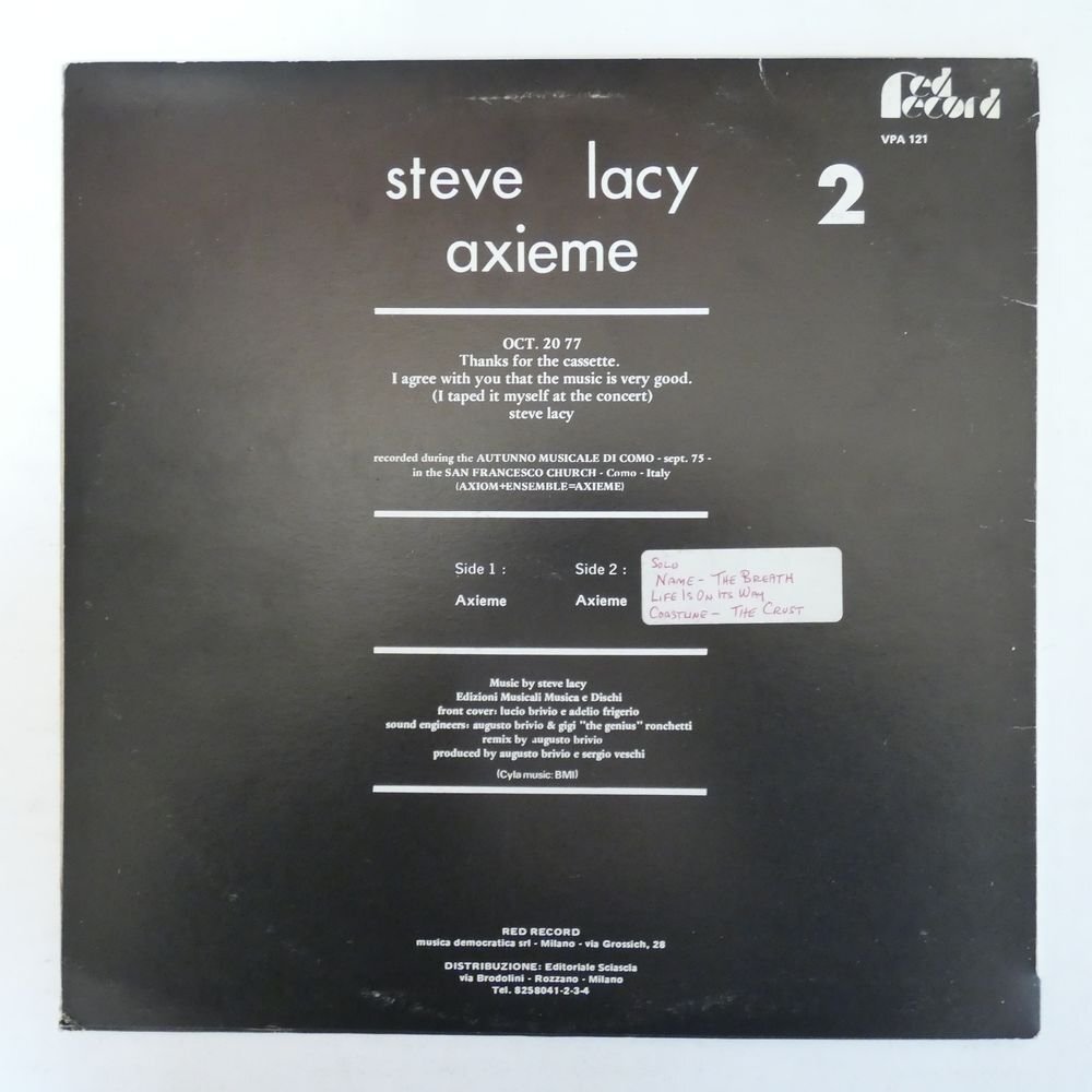 46076013;【Italy盤/RED/美盤】Steve Lacy / Axieme Vol. 2_画像2