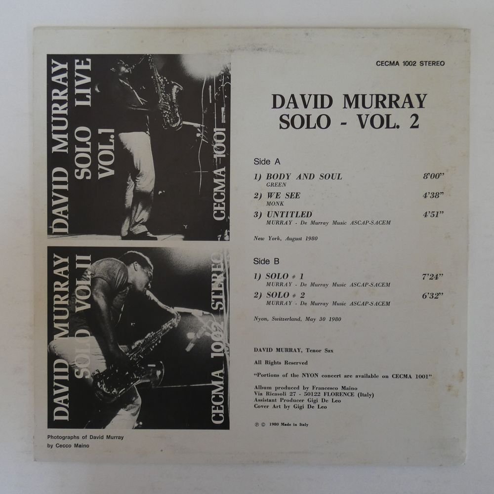 46076016;【Italy盤/CECMA/美盤】David Murray / Solo Vol.II_画像2