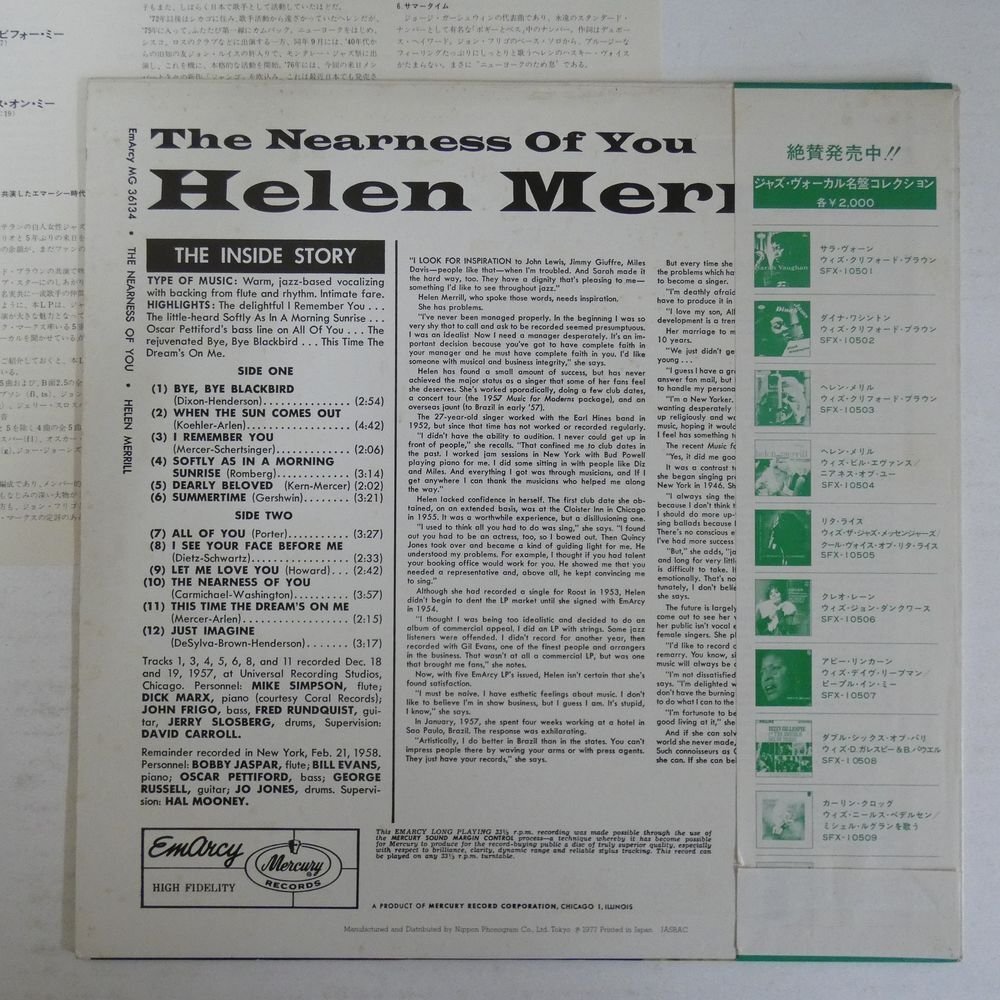 47061270;【帯付/MONO】Helen Merrill / The Nearness Of You_画像2