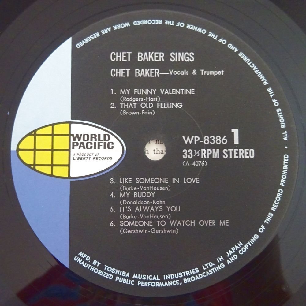 11187878;【国内盤/World Pacific/ペラジャケ】Chet Baker / Chet Baker Sings チェット・ベイカー・シングス_画像3