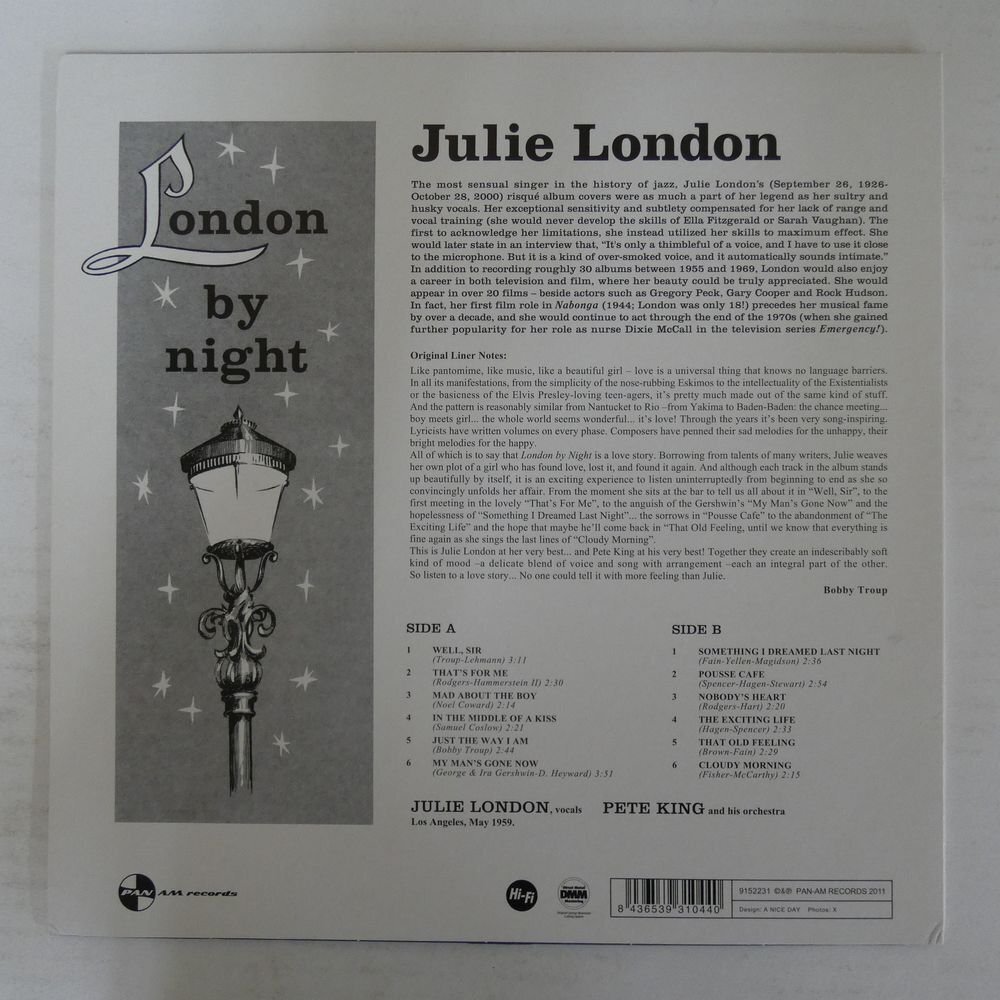 46076415;【生産国不明/高音質180g重量盤/DMM/美盤】Julie London With Pete King And His Orchestra / London By Night_画像2